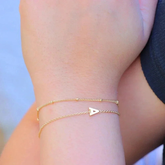 ▶ LIMITED EDITION!! Letter A-Z Initial Gold Bracelet 2 Layered Chain, ELDM22188 - Picture 7 of 16
